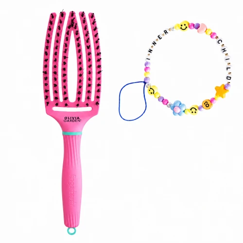 Olivia Garden Inner Child FingerBrush Care Iconic Boar & Nylon – Lollipop Pink